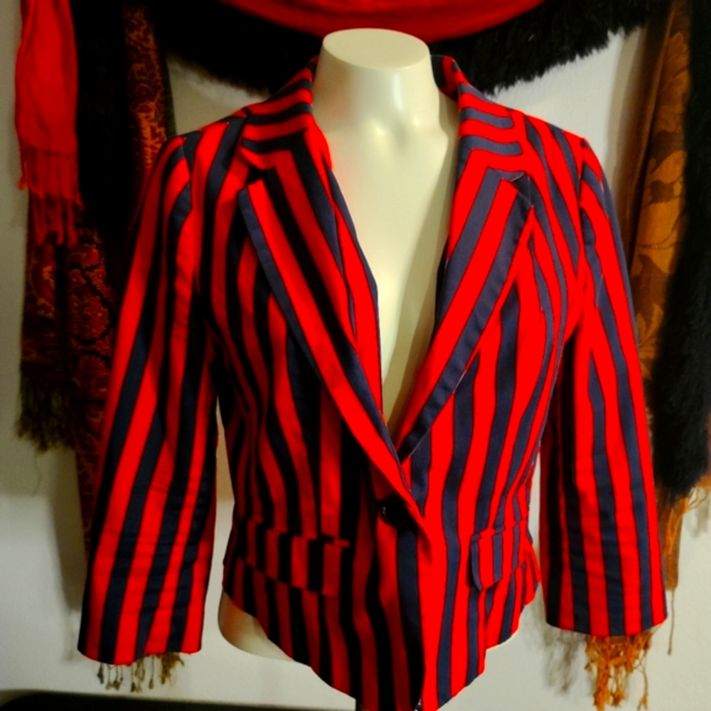 Red and Dark Blue striped Jacket